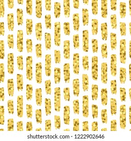 Gold vector seamless abstract pattern. Modern dashes hand drawn on white background. Hand painted template for cards, paper design, textile print.