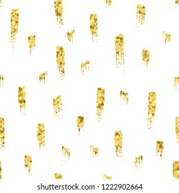 Gold vector seamless abstract pattern. Modern brush strokes hand drawn on white background. Hand painted template for cards, paper design, textile print.