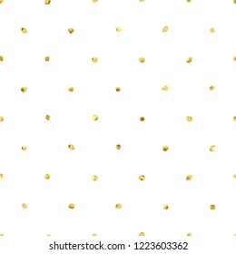 Gold vector seamless abstract pattern. Modern rough polka dots hand drawn on white background. Seamless repeatable doodle style design. Abstract decorative golden confetti.