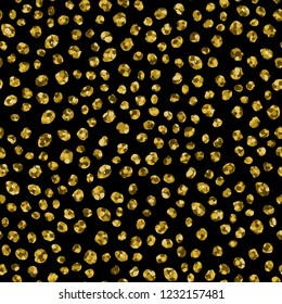 Gold vector seamless abstract pattern. Modern hand-drawn points painted on black background. Hand painted template for cards, paper design, textile print. Golden grunge dots