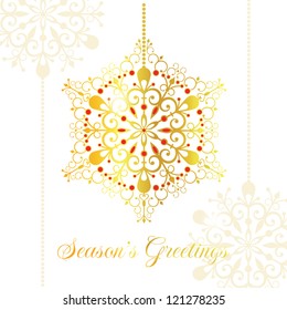Gold vector snowflake. Christmas card. EPS 10 vector illustration. CMYK.