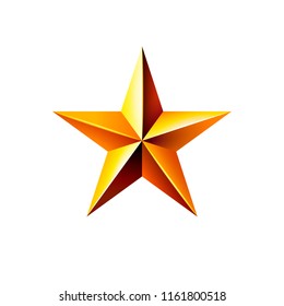 Gold vector star icon isolated on white. Christmas symbol. Golden star logo design element, shape. Vector illustration. EPS 10.