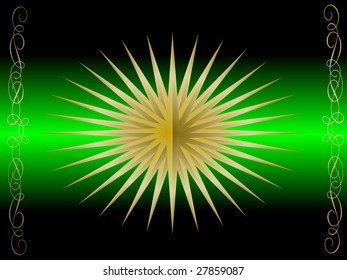 A gold vector star illustration on a green  backdrop with text box