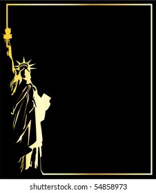 the gold vector statue of liberty on black background