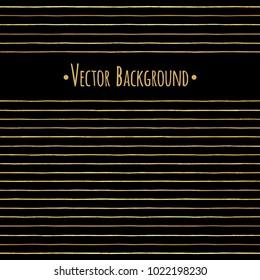Gold vector stripes or pinstripes luxury background. Hand drawn streaks border. Golden foil uneven, doodle style lines or bars, striped yellow texture. Glittering, shining template for banners, cards