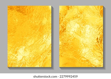 Gold vector texture for cover design, cards, flyers, poster, banner. Golden paint. Luxury set background for design. Empty blank for text. Hand-drawn yellow illustration backdrop. Metal surface.