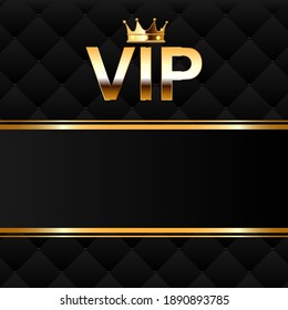 Gold Vector Vip Icon And Crown With Gems. Vector Illustration On Black Background.