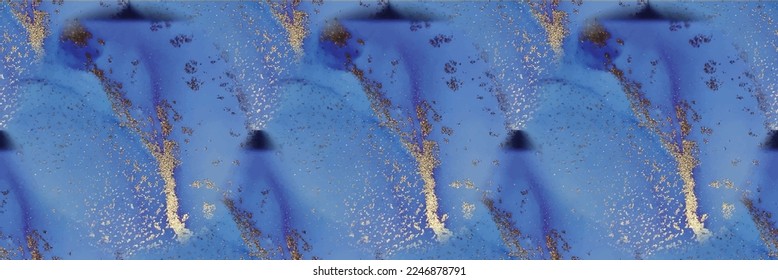 Gold Vector Watercolor. White Shiny Texture. Foil Art Paint. Watercolor Marble. Blue Marble Background. Alcohol Ink Marble. Light Elegant Background. Luxury Abstract Ink Template. Blue Vector Ink