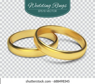 Gold vector wedding rings isolated on trasparent background. Vector illustration. Marriage invitation elements.