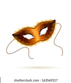 gold Venetian carnival mask on  white background.