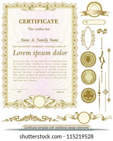 Gold vertical certificate template with additional design elements