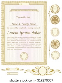 Gold vertical certificate template with additional design elements