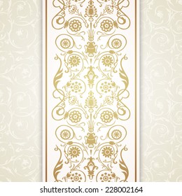 Gold vertical ornament on seamless background.