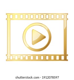 Botón de reproducción de video de oro. Reproducir icono aislado. Ilustración vectorial. Símbolo de juego dorado