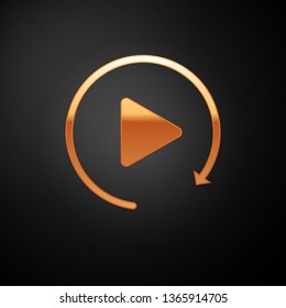 Gold Video play button like simple replay icon isolated on black background. Vector Illustration