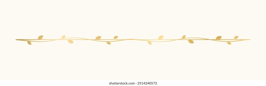 Gold vine separators border, text dividers. Floral botanical line borders elegant luxury design element.