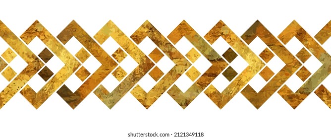 Gold vintage art vector background with celtic knot seamless pattern. Grunge luxury cover design. Gold vector texture on white background. Illustration for cover, flyer, brochure.	