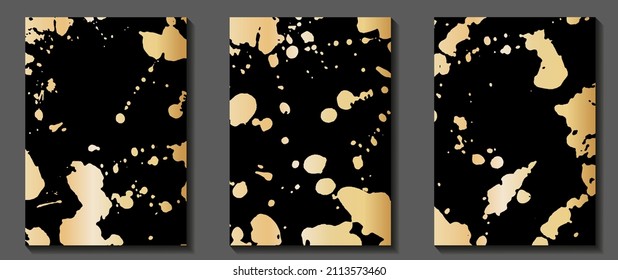 Vector de arte vintage dorado con salpicaduras. Grunge diseño de portada de lujo. Textura vectorial de oro sobre fondo negro. Ilustración abstracta dibujada a mano para portada, fondo de pantalla, impresión.