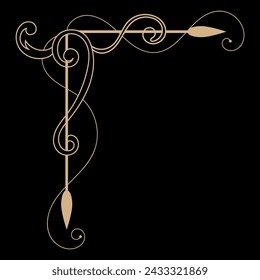 Gold vintage baroque corner ornament retro pattern antique style acanthus. Decorative design filigree calligraphy. You can use for wedding decoration of greeting card and laser cutting.