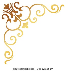 Gold vintage baroque corner ornament retro pattern antique style acanthus. Decorative design filigree calligraphy. You can use for wedding decoration of greeting card and laser cutting.