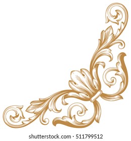 Gold vintage baroque corner ornament retro pattern antique style acanthus. Decorative design element filigree calligraphy vector. You can use for wedding decoration of greeting card and laser cutting.