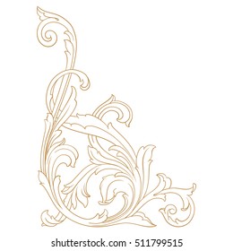 Gold vintage baroque corner ornament retro pattern antique style acanthus. Decorative design element filigree calligraphy vector. You can use for wedding decoration of greeting card and laser cutting.