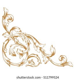 Gold vintage baroque corner ornament retro pattern antique style acanthus. Decorative design element filigree calligraphy vector. You can use for wedding decoration of greeting card and laser cutting.