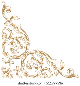 Gold vintage baroque corner ornament retro pattern antique style acanthus. Decorative design element filigree calligraphy vector. You can use for wedding decoration of greeting card and laser cutting.
