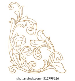 Gold vintage baroque corner ornament retro pattern antique style acanthus. Decorative design element filigree calligraphy vector. You can use for wedding decoration of greeting card and laser cutting.