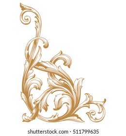 Gold vintage baroque corner ornament retro pattern antique style acanthus. Decorative design element filigree calligraphy vector. You can use for wedding decoration of greeting card and laser cutting.