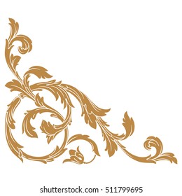 Gold vintage baroque corner ornament retro pattern antique style acanthus. Decorative design element filigree calligraphy vector. You can use for wedding decoration of greeting card and laser cutting.