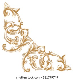 Gold vintage baroque corner ornament retro pattern antique style acanthus. Decorative design element filigree calligraphy vector. You can use for wedding decoration of greeting card and laser cutting.