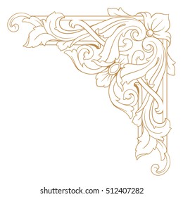 Gold vintage baroque corner ornament retro pattern antique style acanthus. Decorative design element filigree calligraphy vector. You can use for wedding decoration of greeting card and laser cutting.