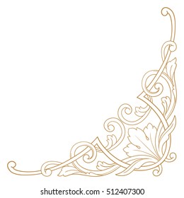 Gold vintage baroque corner ornament retro pattern antique style acanthus. Decorative design element filigree calligraphy vector. You can use for wedding decoration of greeting card and laser cutting.