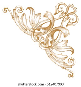 Gold vintage baroque corner ornament retro pattern antique style acanthus. Decorative design element filigree calligraphy vector. You can use for wedding decoration of greeting card and laser cutting.