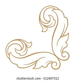 Gold vintage baroque corner ornament retro pattern antique style acanthus. Decorative design element filigree calligraphy vector. You can use for wedding decoration of greeting card and laser cutting.