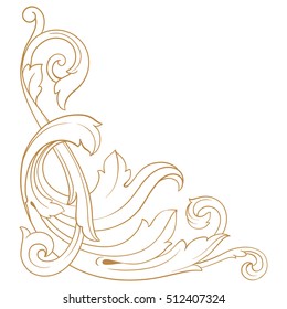 Gold vintage baroque corner ornament retro pattern antique style acanthus. Decorative design element filigree calligraphy vector. You can use for wedding decoration of greeting card and laser cutting.