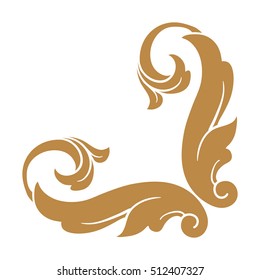 Gold vintage baroque corner ornament retro pattern antique style acanthus. Decorative design element filigree calligraphy vector. You can use for wedding decoration of greeting card and laser cutting.