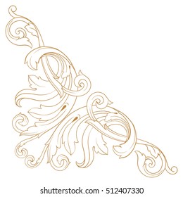 Gold vintage baroque corner ornament retro pattern antique style acanthus. Decorative design element filigree calligraphy vector. You can use for wedding decoration of greeting card and laser cutting.