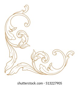 Gold vintage baroque corner ornament retro pattern antique style acanthus. Decorative design element filigree calligraphy vector. You can use for wedding decoration of greeting card and laser cutting.