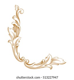 Gold vintage baroque corner ornament retro pattern antique style acanthus. Decorative design element filigree calligraphy vector. You can use for wedding decoration of greeting card and laser cutting.