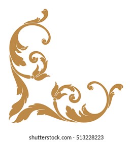 Gold vintage baroque corner ornament retro pattern antique style acanthus. Decorative design element filigree calligraphy vector. You can use for wedding decoration of greeting card and laser cutting.