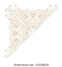 Gold vintage baroque corner ornament retro pattern antique style acanthus. Decorative design element filigree calligraphy vector. You can use for wedding decoration of greeting card and laser cutting.
