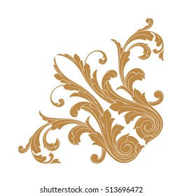 Gold vintage baroque corner ornament retro pattern antique style acanthus. Decorative design element filigree calligraphy vector. You can use for wedding decoration of greeting card and laser cutting.