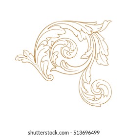 Gold vintage baroque corner ornament retro pattern antique style acanthus. Decorative design element filigree calligraphy vector. You can use for wedding decoration of greeting card and laser cutting.