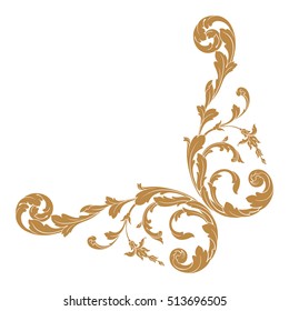 Gold vintage baroque corner ornament retro pattern antique style acanthus. Decorative design element filigree calligraphy vector. You can use for wedding decoration of greeting card and laser cutting.