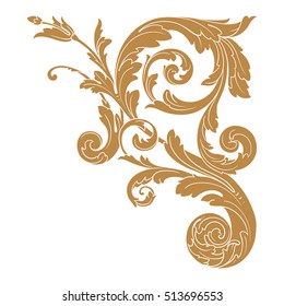 Gold vintage baroque corner ornament retro pattern antique style acanthus. Decorative design element filigree calligraphy vector. You can use for wedding decoration of greeting card and laser cutting.