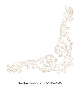 Gold vintage baroque corner ornament retro pattern antique style acanthus. Decorative design element filigree calligraphy vector. You can use for wedding decoration of greeting card and laser cutting.