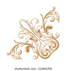 Gold vintage baroque corner ornament retro pattern antique style acanthus. Decorative design element filigree calligraphy vector. You can use for wedding decoration of greeting card and laser cutting.