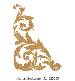 Gold vintage baroque corner ornament retro pattern antique style acanthus. Decorative design element filigree calligraphy vector. You can use for wedding decoration of greeting card and laser cutting.